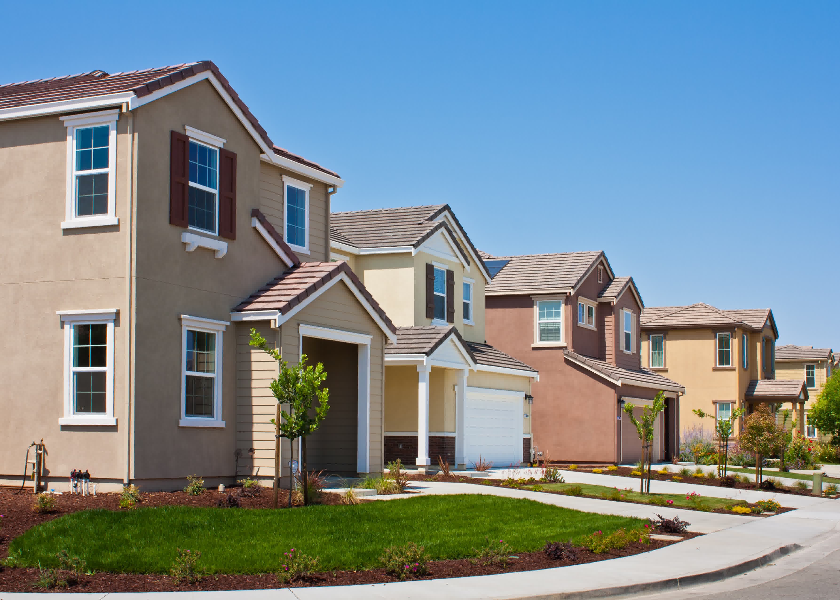 A suburban California street of rental homes for real estate investors
