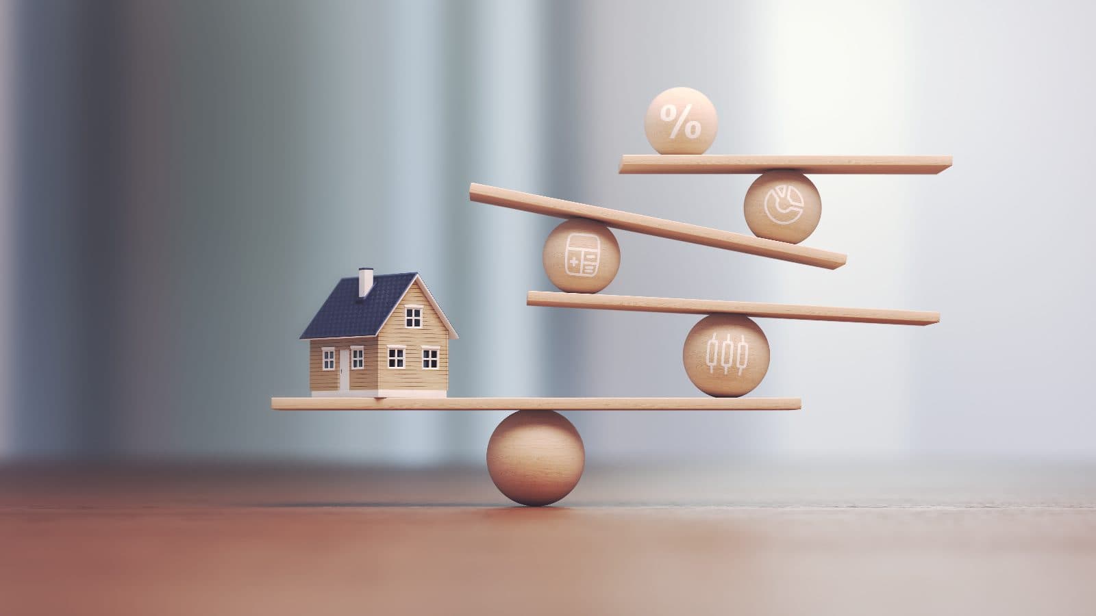 A balance scale weighing a house against percentages, illustrating points and credits